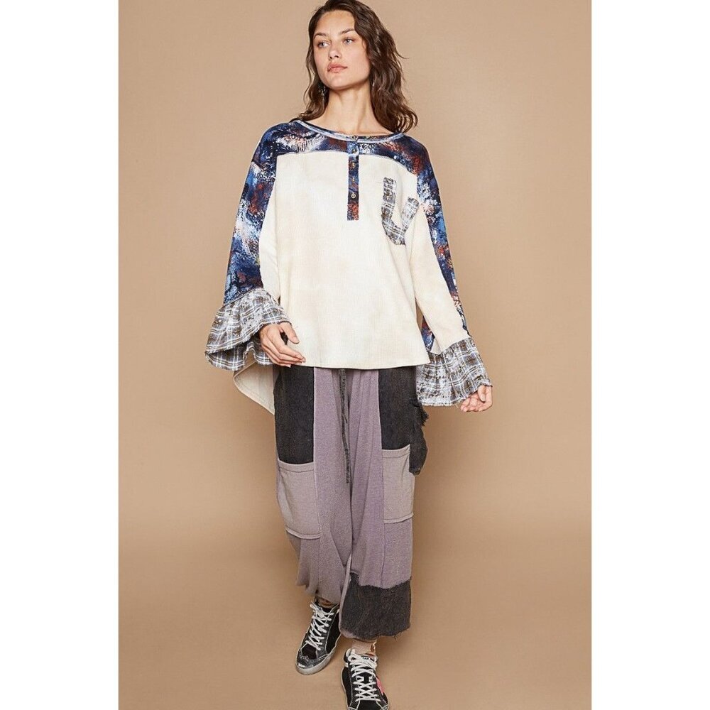 POL Bohemian Patchwork Long Sleeve Top With Star Back Design